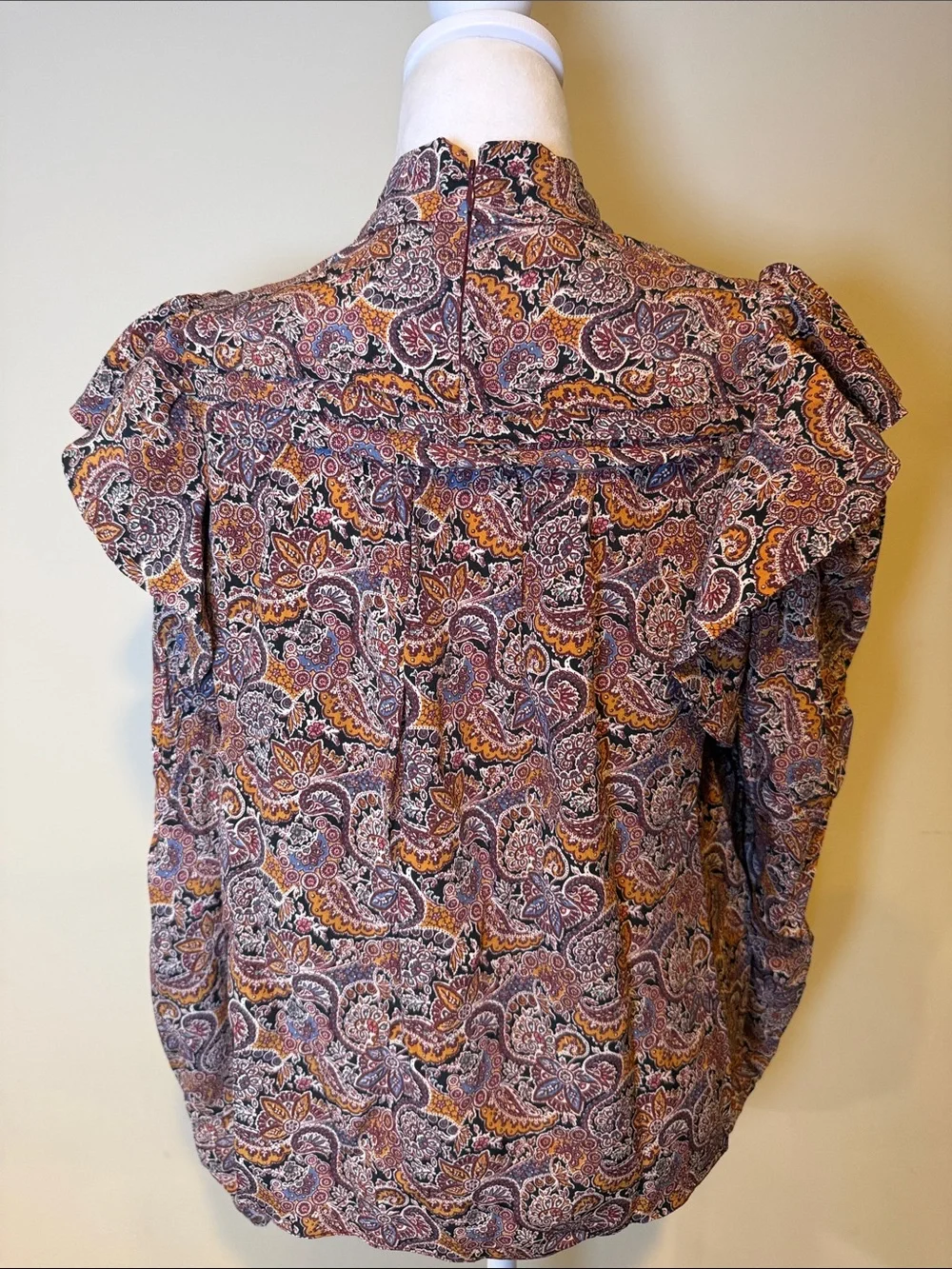 Ulla Johnson Arda 100% Silk Ruffle Top Blouse in Goldenrod/Wine Paisley Medium 8